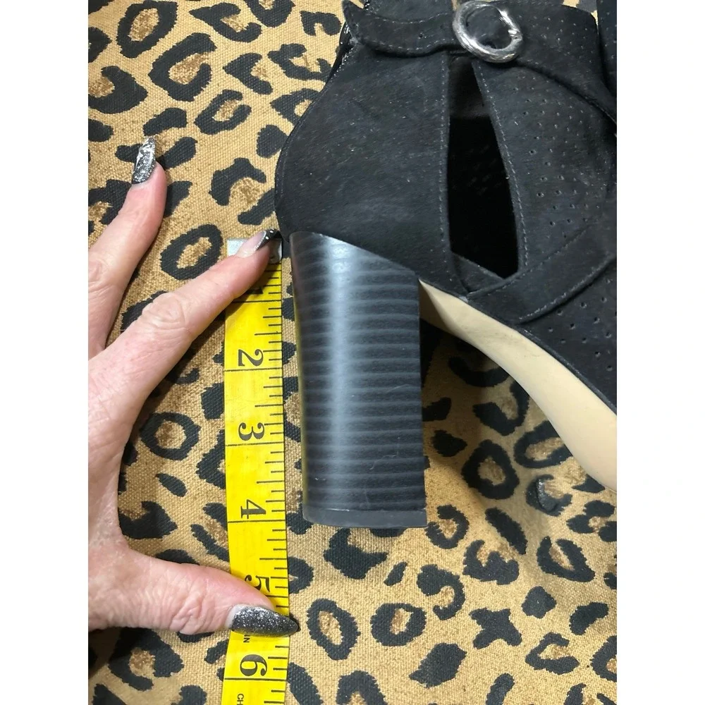 Madden Girl Black Bryin Faux Suede Chunk Heel Open Toe Ankle‎ Booties, Size 7.5